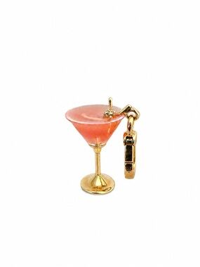 Juicy Couture Pink Martini Glass Charm Gold Rhinestone McBling Y2K